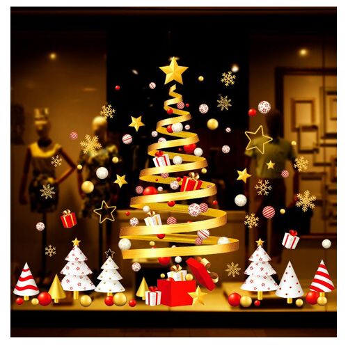 Noël Fenêtres Statiques Autocollants S'accroche Amovible Vinyle Noël Arbre DIY Mur Fenêtre Porte Murale Vitrine Decal Autocollant(C)