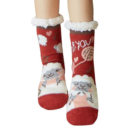 Chaussettes Pantoufles Pour Femmes Chaussettes Épaisses Pour La Maison D'hiver Avec Semelle Antidérapante Doublure En Fourrure Sherpa Motif Animal Nouveauté Cadeau Pour Noël 1 Paire