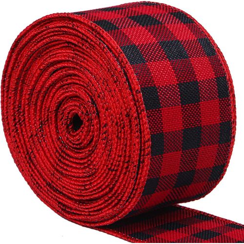 Ruban De Noël De La Toile De Jute À Carreaux Rouge Et Noir (5 Cm X 6 M) Pour L'emballage De Cadeau, De La Décoration Et De Faire Des Liens Floral.