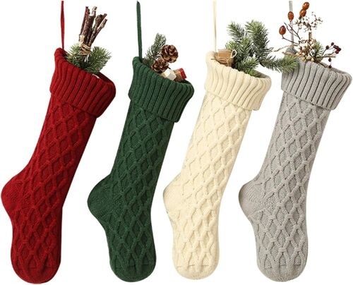 4pcs Câble Tricot De Noël, Des Bas De La Décoration Classique Cadeau