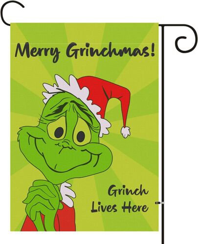 Christmas Grinch Jardin du Pavillon, jardin drapeau double face verticale