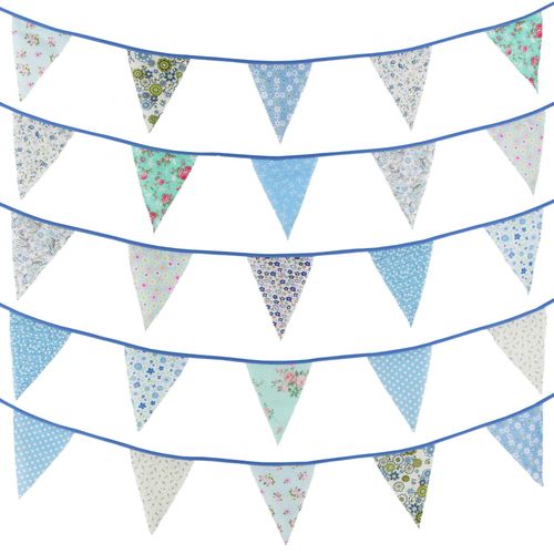 Bannière, bannière de tissu de 40 pieds, bleu Floral Vintage drapeau bannière de large et polyvalent, le drapeau de la jeune fille, en trois parties avec 42 pièces pour jardin, fête prénatale