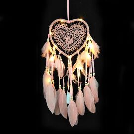 Heart Dream Catcher Boho Style Handmade Led Light Tenture Décoration Romantique (Rose Maiden)