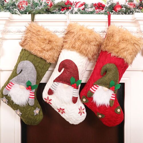 3 pièces Twist en bonneterie de jute de Noël chaussettes sans visage