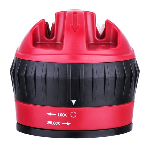 Aiguiseur (rouge), taille-crayon manuel professionnel 2-étape pour couteaux et ciseaux de cuisine, sharp, non glissante, avec une main, l'aiguisage des couteaux