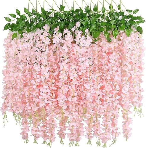Lot de 12 guirlandes de fleurs de glycine, cordes de fleurs artificielles de 3,75 pieds, fausses fleurs à suspendre, fleurs de guirlande de glycine en soie, vigne de glycine pour mariage, jardin, déco
