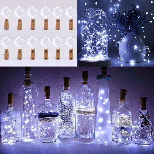 Bouteille Guirlande Lumineuse, 12pcs Led Bouteille Lumières, Lampes De Bouteille Avec Batterie/Piles 2m 20 Fil De Cuivre Light Pour Noël Partie Mariage Intérieur Diy Décoration (Blanc Froid)