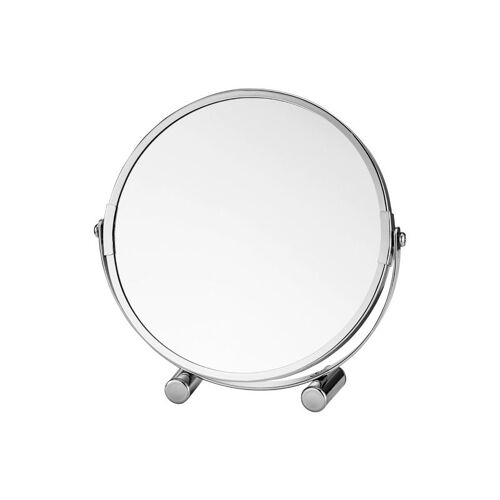 Miroir Cosmétique Grossissant 3x, Miroir de Maquillage Rasage Double Face, Miroir à Poser Chromé Ø 17 cm, Miroir sur Pied Pivotant à 360° pour Salle de Bain