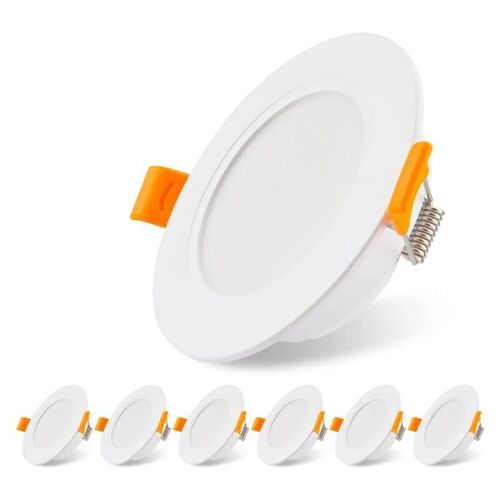 Lot de 6 spots LED ultra plats encastrables 230 V 5 W, plafonnier encastré, spot LED 3 000 K, spot de plafond pour salle de bain, salon, cuisine, chambre, diamètre d'ouverture 75 mm