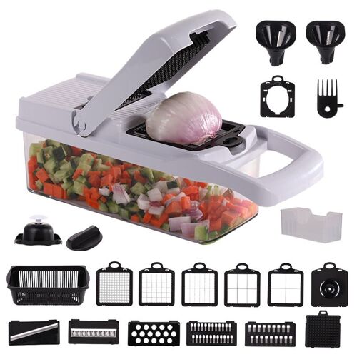 Lot De 22 Coupe-Légumes (Noir Et Blanc), Coupe-Légumes, Légumes Hachés, 12 Lames Réglables, Râpe De Cuisine Polyvalente Pour Trancher, Hacher Les Légumes Et Déchiqueter