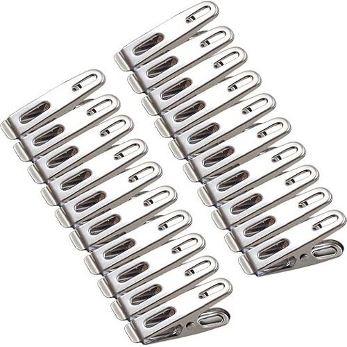 Lot de 20 pinces à linge, 4,5 cm, petites pinces à linge en métal, pinces à linge en acier inoxydable, épingles à linge pour vêtements, chaussettes, nourriture (argent)