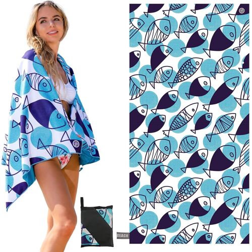 Serviette De Plage Avec Étiquettes Uv,Tapis De Plage,Matériau En Microfibre,Sans Sable,Taille Adaptée (160 × 80 Cm),Séchage Rapide,Conception En Corde Élastique,Sac De Rangement Inclus