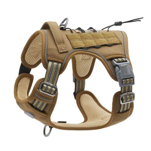 Taille L, Brun Vert , Harnais De Chien Anti Traction, Harnais Tactique Chien Respirant Réglable Facile À Mettre Pour Moyen Grand Chien, Gilet Durable Réfléchissant, Matériel Militaire