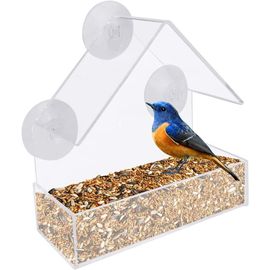Mangeoire À Oiseaux De Fenêtre En Acrylique Transparent, Étanche À La Pluie, Plateau Coulissant Amovible Avec 3 Ventouses.