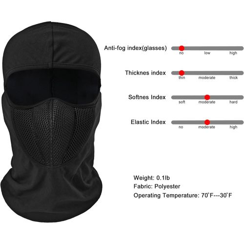 Noir Masque Mesh Respirant Multifonction Coupe-Vent Moto Vélo Tactique Cagoule Cou Guêtre,Réglable Casques Pour Les Adultes Hommes Et Femmes,Élastique À La