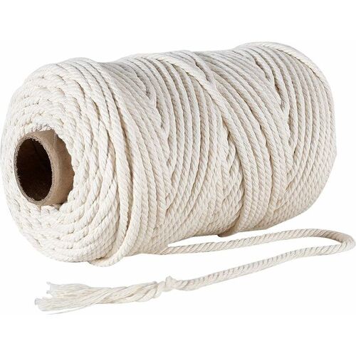 Ficelle Jute Coton 4mm x 100m, 100% Coton Naturelle Cordelette, Corde Macramé Decorative Chanvre Tressée DIY Travaux Manuel pour Emballage Cadeau Décoration Artisanat Suspendues, Beige,