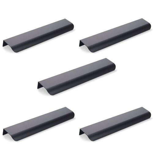 Lot de 5 poignées de meuble de cuisine noires invisibles - Entraxe 160 mm - Poignée de cuisine noire mate en alliage d'aluminium