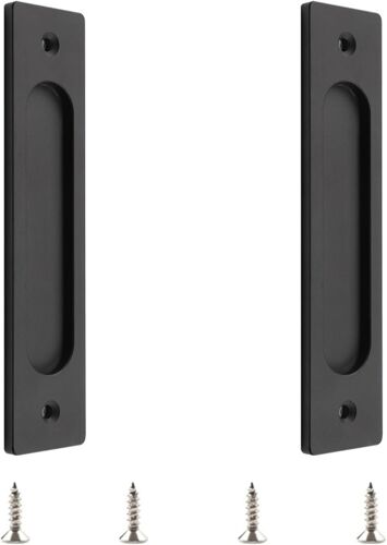 Lot de 2 poignées de porte coulissante rectangulaires encastrées en alliage d'aluminium avec vis de montage pour porte coulissante, noir mat
