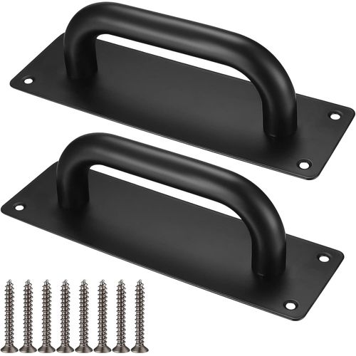 (Noir) Poignées De Porte Coulissante, Poignées De Porte D'armoire En Acier Inoxydable Avec Plaques Pour Grange, Porte En Bois, Jardin Extérieur