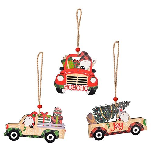 3 pièces de Noël en bois voiture pendaison imprimé voiture de Noël