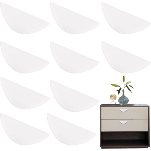Lot de 10 poignées de tiroir adhésives en plastique, sans perforation, pour portes, armoires, cuisines et commodes (blanc)