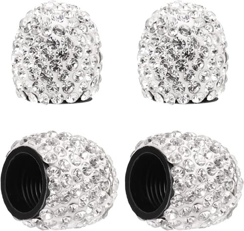 Lot De 4 Bouchons De Valve De Pneu Blancs, Avec Strass, Étanches, Pour Voitures, Suv, Camions, Motos