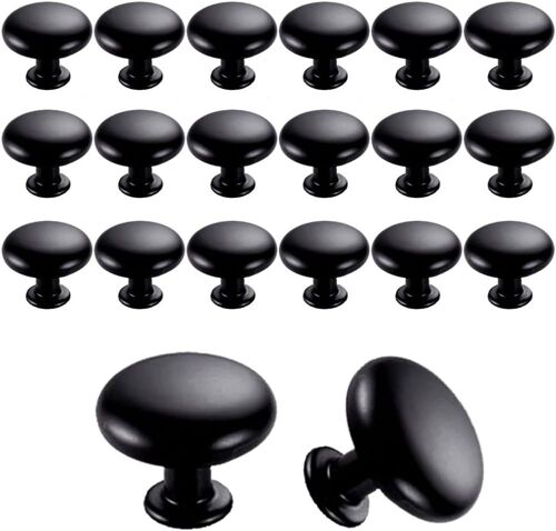 Lot de 20 boutons de porte et de tiroir de 30 mm, style vintage, pour placard de cuisine (noir)
