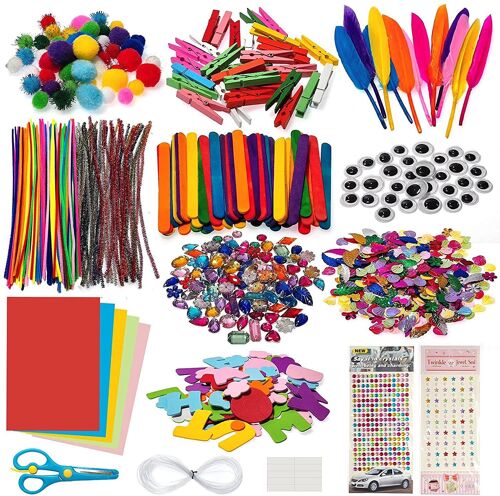 Pipe Cleaners Crafts Kit 1200+ Pcs Bricolage Enfant Pipe Cleaners Crafts Set, Kit Bricolage Enfant, Fournitures Éducatives, Loisirs Créatifs Pour Enfants, Avec Pompons, Yeux Gluants, Plumes