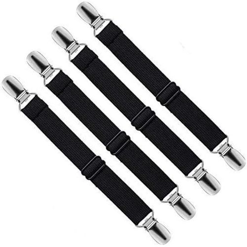 KALANKA-Tendeur Drap Housse Réglable, Fixation Attache Sangle de Maintien Ajustable pour Drap Lit, Canapé, Housse de Repassage (Noir, Lot de 4)