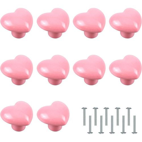 Lot De 10 Boutons De Porte En Forme De C?ur, Boutons De Meubles En Céramique Rose Pour Armoire, Chambre D'enfant