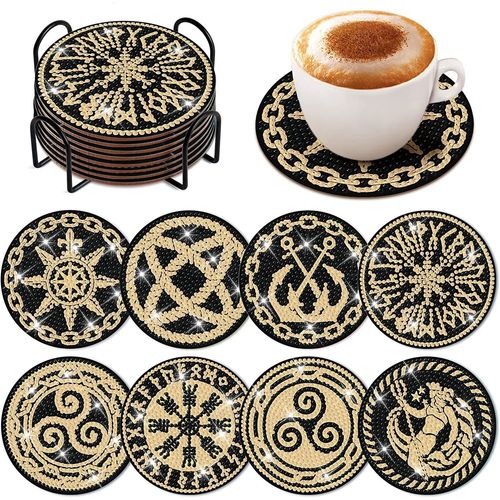 8 Pièces Réutilisable Diy Tarot Peinture Dessous De Verre,Tarot Coaster Kit Avec Support, Diamond Painting Coasters Pour La Maison, Bureau Adultes Enfants Débutants Amateurs D'art