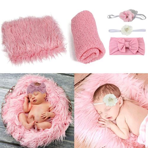 Accessoires Photo Bébé 5pcs Couverture Moelleuse Bébé + Enveloppe Nouveau-Né + Bandeau Fleur Ensemble Garçons Filles Tenues De Photographie De Bricolage