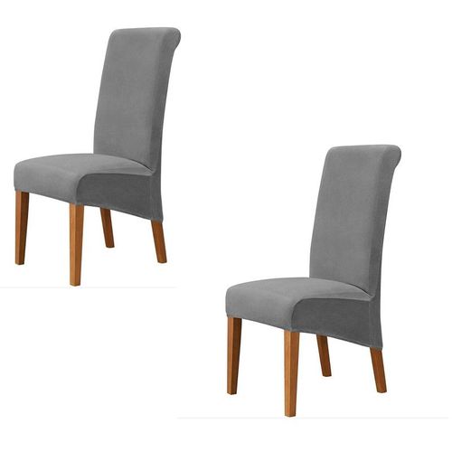 Velours Chaise De Salle À Manger Couvre, Extensible Doux Housses De Siège Amovible Et Lavable, 2 Pièces, Gris Foncé