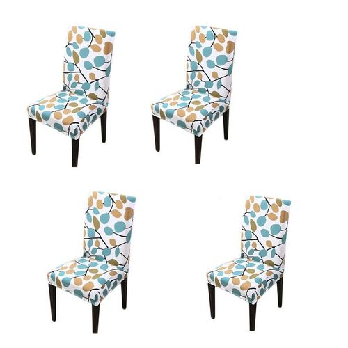 Housse De Chaise, Housse De Chaise De Salle À Manger En Élasthanne Super Extensible Motif Feuilles 4 Pièces