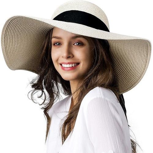 Chapeau De Paille À Large Bord Pour Femme, Protection Solaire, Blanc, Upf 50, Chapeau D'été Rembourré, Pliable, Chapeau De Plage Enroulable Pour Femme
