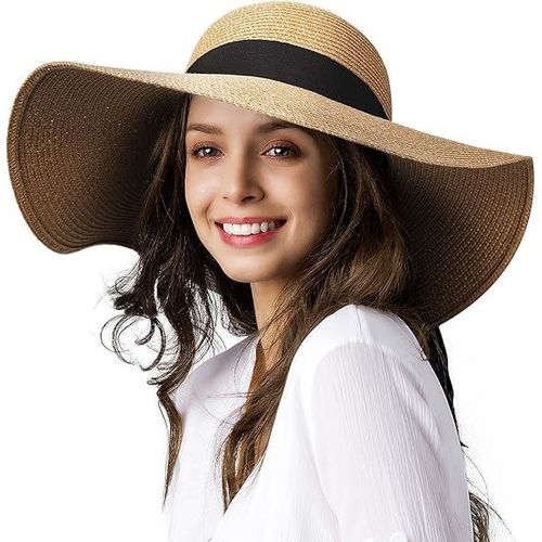 Chapeau De Paille Kaki À Large Bord Pour Femme, Protection Solaire, Upf 50, Chapeau D'été Pliable, Chapeau De Plage Rembourré