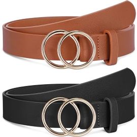 Pack De 2 Ceintures En Cuir Pour Les Femmes Faux Cuir Double O-Ring Boucle De Ceinture Jusqu'à 41