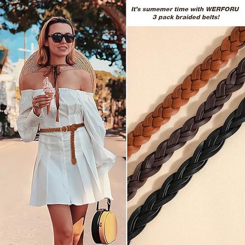 Femmes Pu Cuir Tressé Ceintures Minces Pack De 3