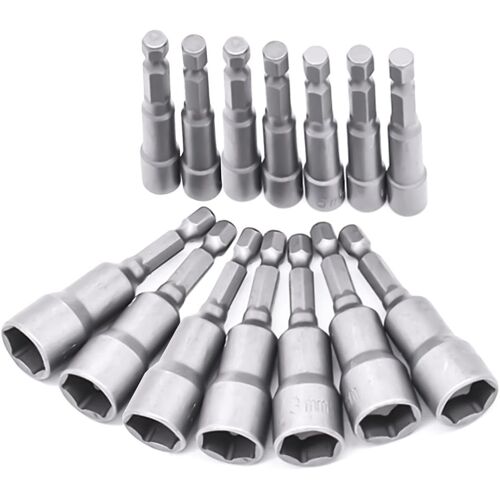 14 douilles de tournevis 6-19 mm - Adaptateur d'embout, hexagonales pour tournevis à douille pour perceuse à main, tournevis électrique, clé à douille (acier au chrome vanadium)