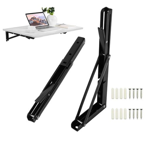 Support de console pliable 2 pièces, 350 mm, supports d'étagère pliables, fer noir, charge utile 50 kg, pour maison, cuisine, bureau, table, mur, gain de place
