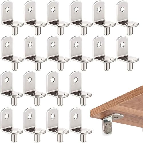 Chevilles de support d'étagère 20 en métal en forme de L de 5mm pour étagères en verre de bois de bibliothèque d'armoire Supports, support d'étagère plaqué nickel chevilles avec trou