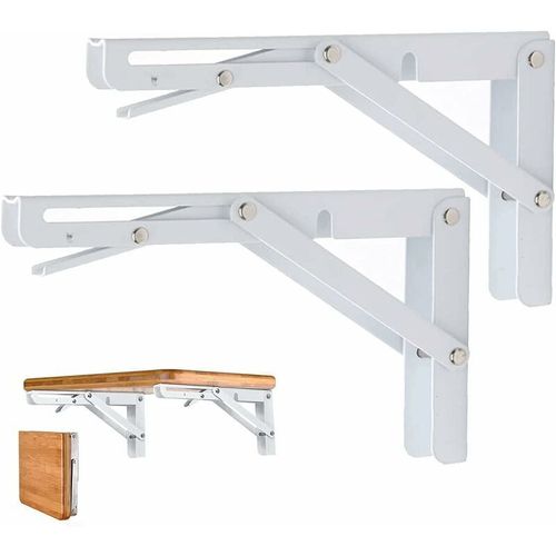 Lot de 2 supports d'étagère 400 mm, support de console, support mural pliable en acier inoxydable, charge 80 kg/176 lb, blanc