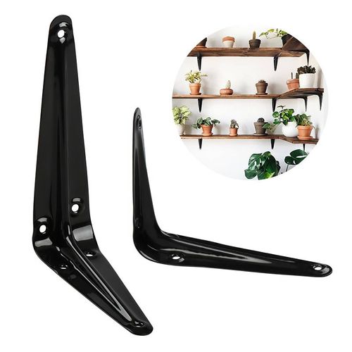 Support mural pour étagère en métal estampé pour console d'angle, style londonien, 145 mm x 115 mm, noir mat, 4 pièces