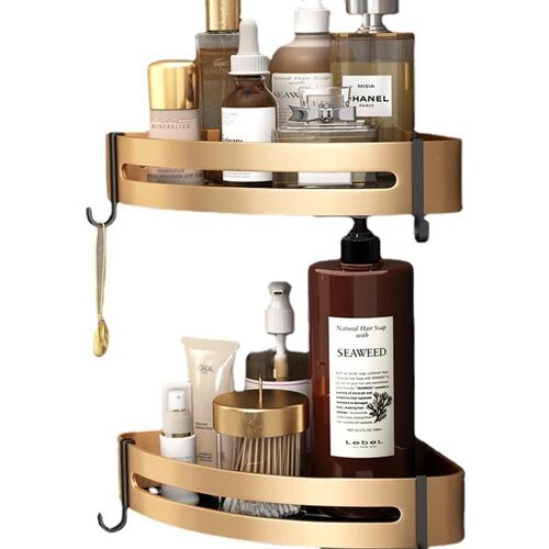 Lot de 2 étagères de douche d'angle sans perçage, étagère de salle de bain adhésive, panier de rangement triangulaire en acier inoxydable pour shampoing et savon avec crochets