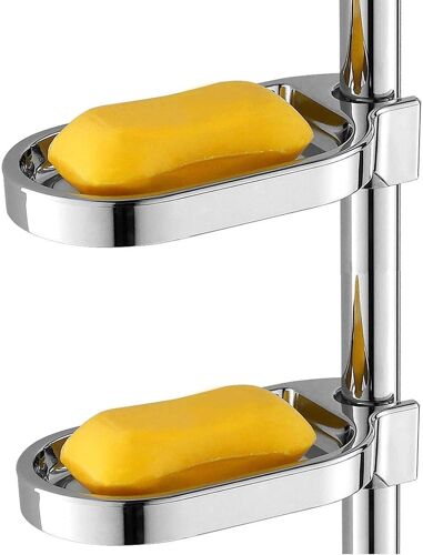 Lot de 2 étagères de douche sans perçage, porte-savon de douche en plastique ABS, barre de douche durable et réglable, boîte à savon pour douche, lavabo et évier de cuisine