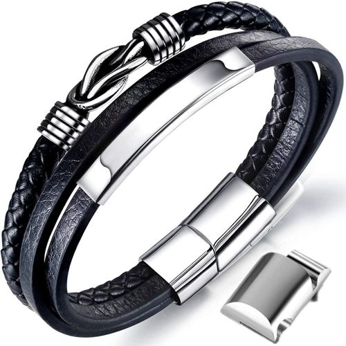 Tressé Bracelet En Cuir Pour Homme - Tressé En Cuir Véritable Bracelet - Large Bracelet Avec Fermeture Magnétique