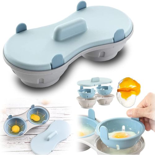 Cuiseur à ?ufs double tasse (bleu), ?uf, cuiseur à micro-ondes, cuiseur à ?ufs, micro-ondes, pour préparer rapidement des ?ufs cuits à la vapeur parfaits et nutritifs