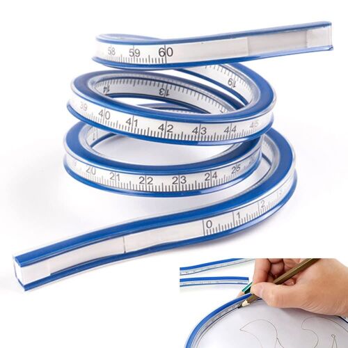 Règle Flexible En Pvc + Métal ? 60 Cm, Règle Incurvée Flexible, Transparente, Flexible, Deux Escalades, Portable, Bureau, École, Studio, Dessin Technique, Vêtements, Travail Du Bois ? Bleu