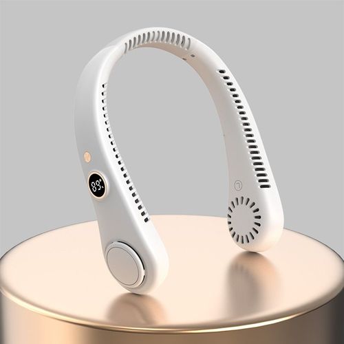 (Blanc) Mini ventilateur de cou portable USB 1500 mAh, ventilateur de purification d'ions négatifs portable pour le sport, 1500 mAh