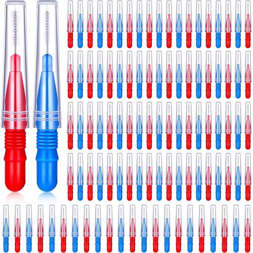 Kalanka-Brosse Interdentaire Cure-Dents De Soie Dentaire, Rouge/Bleu, 100 Pièces 